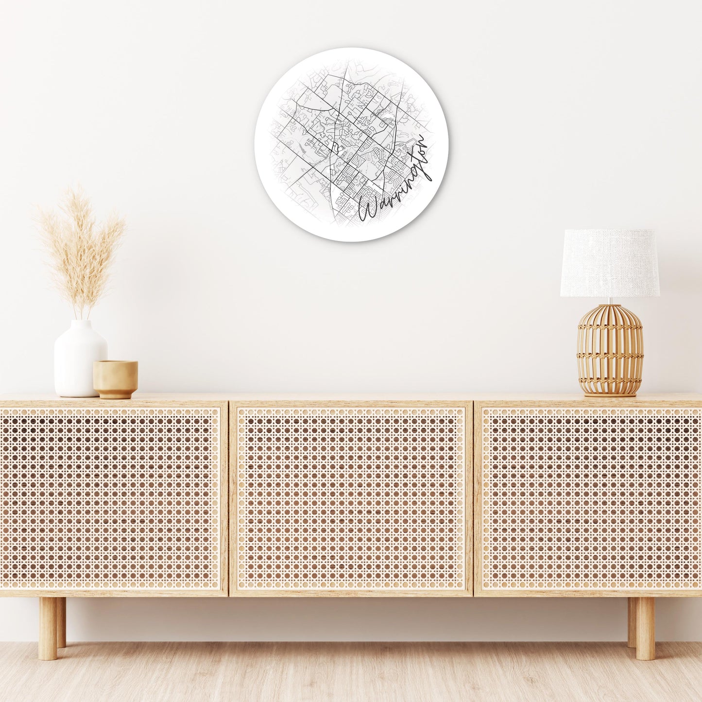 Minimalistic B&W Pennsylvania Warrington Circle Map | Wood Sign | Eaches | Min 1