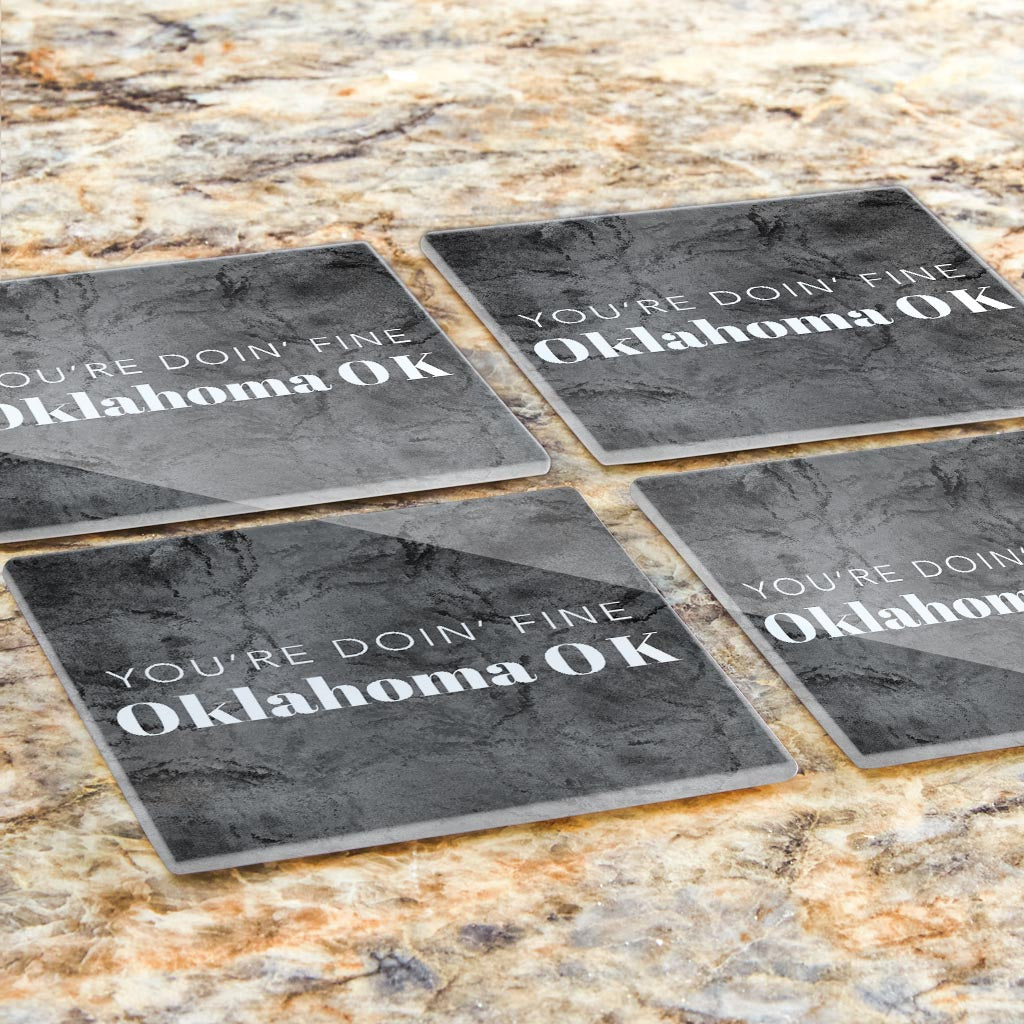 Modern Oklahoma Ok Saying | Hi-Def Glass Coasters | Set of 4 | Min 2