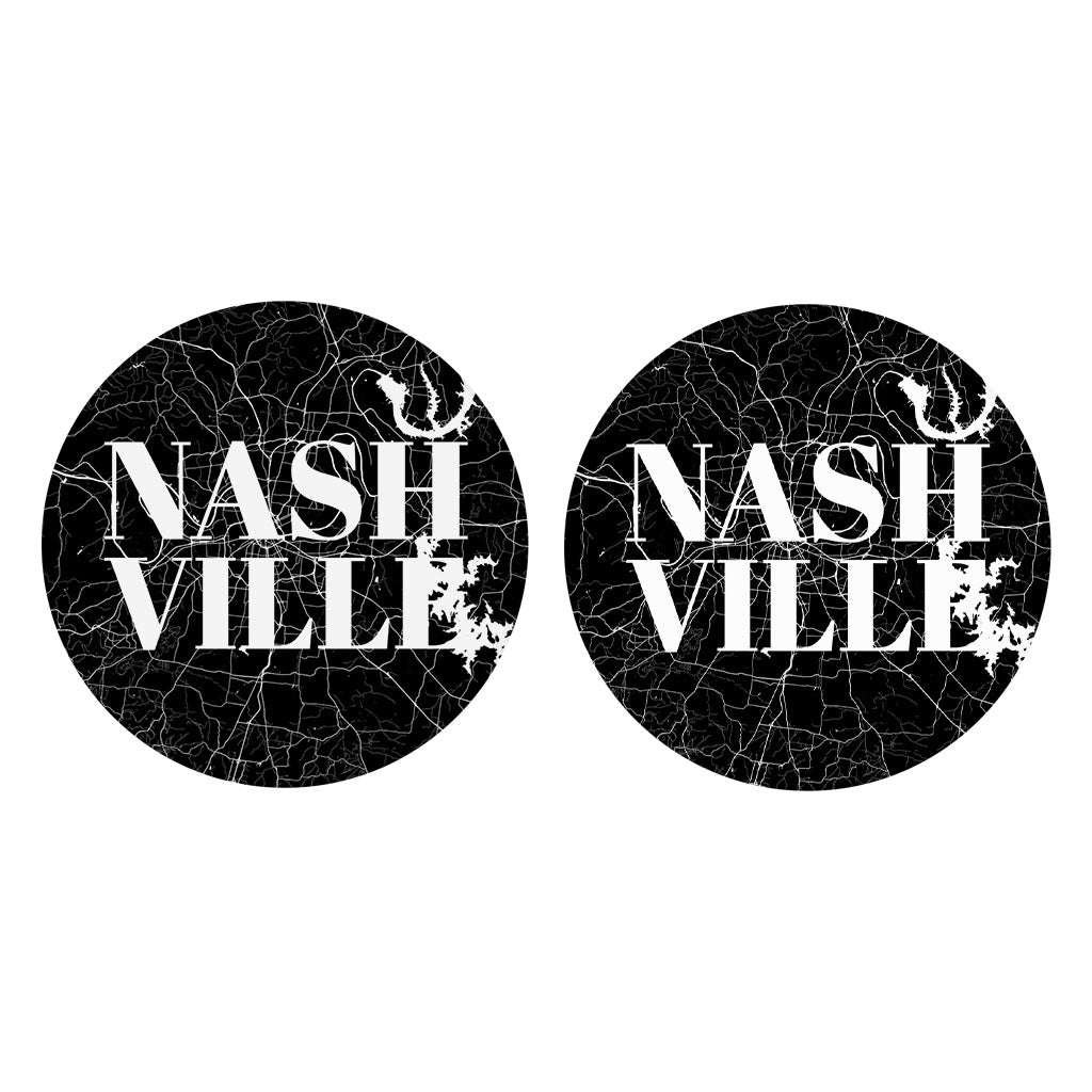 Minimalist B&W Tennessee Nashville Map | Absorbent Car Coasters | Set of 2 | Min 4