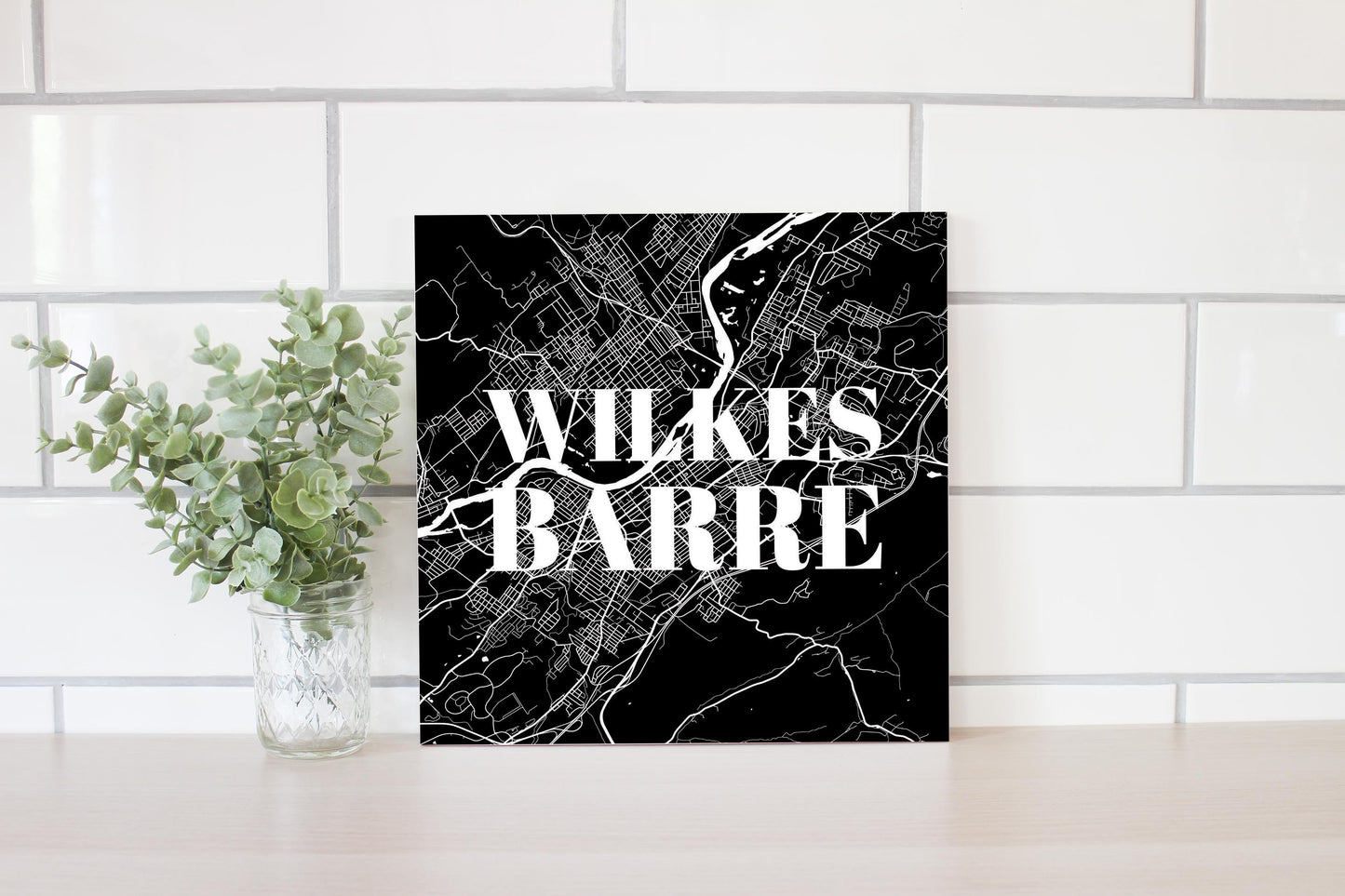Minimalistic B&W Pennsylvania Wilkes Barre Map | Wood Sign | Eaches | Min 2
