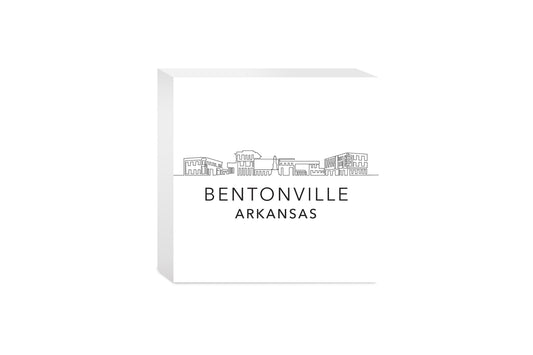 Minimalist B&W Arkansas Bentonville Skyline | Wood Block | Eaches | Min 4
