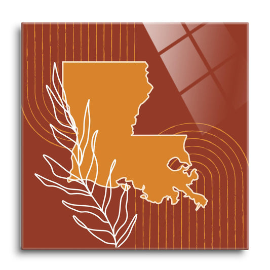 Modern Minimalist Louisiana State Shape With Leaf | Hi-Def Glass Art | Eaches | Min 1