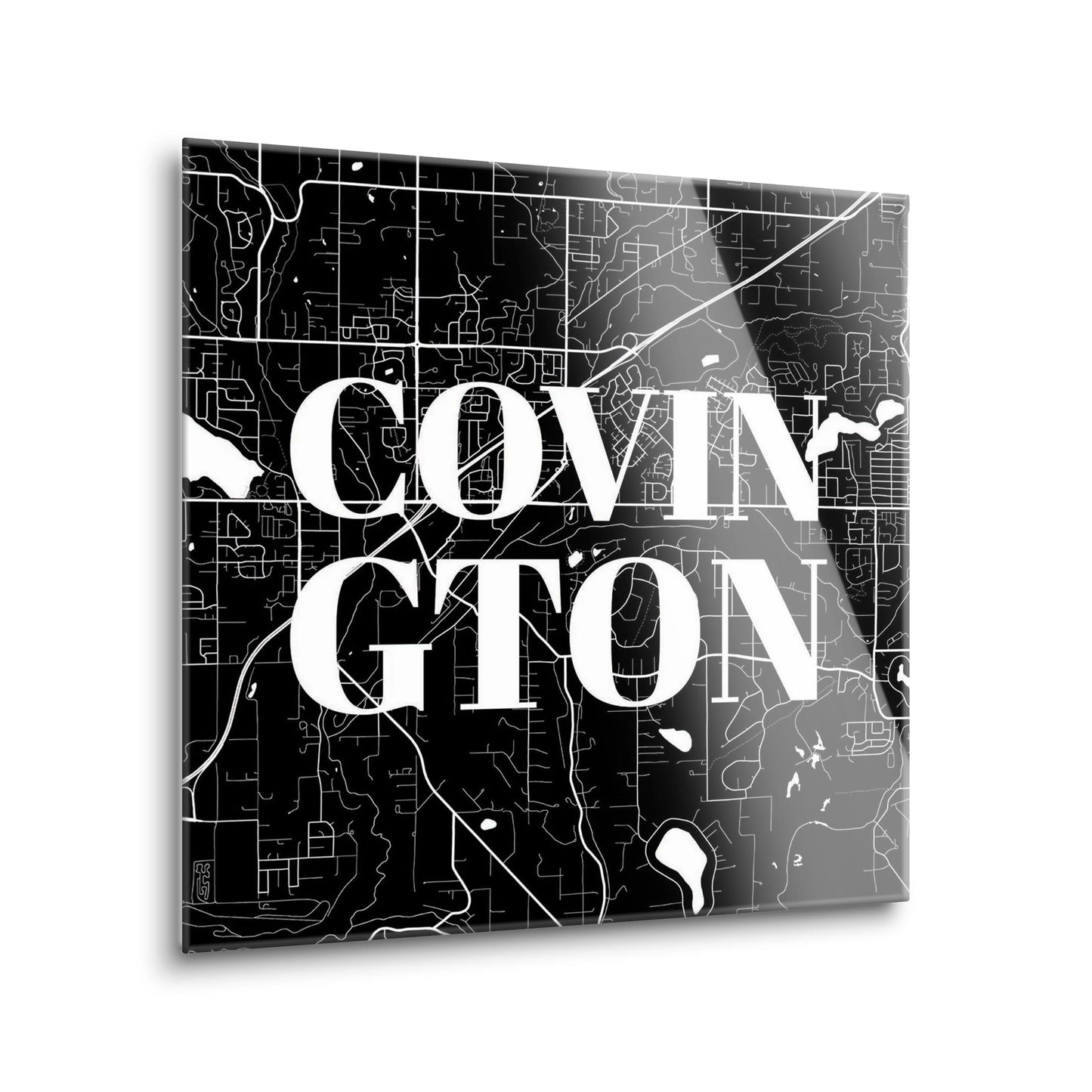 Minimalistic B&W Washington Covington Map | Hi-Def Glass Art | Eaches | Min 2