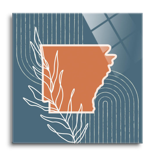 Modern Minimalist Arkansas State Shape With Leaf | Hi-Def Glass Art | Eaches | Min 1