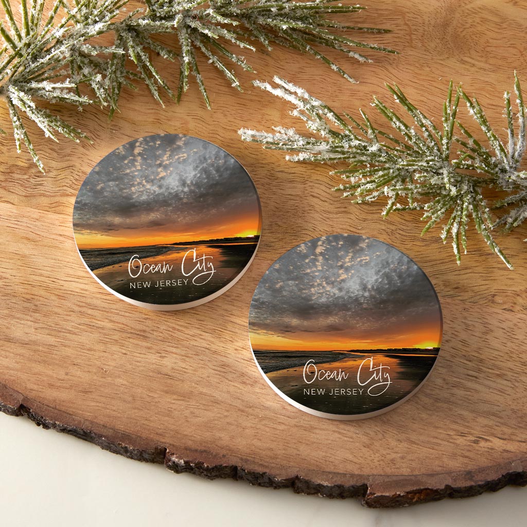 OCNJ Photo With Text | Absorbent Car Coasters | Set of 2 | Min 4