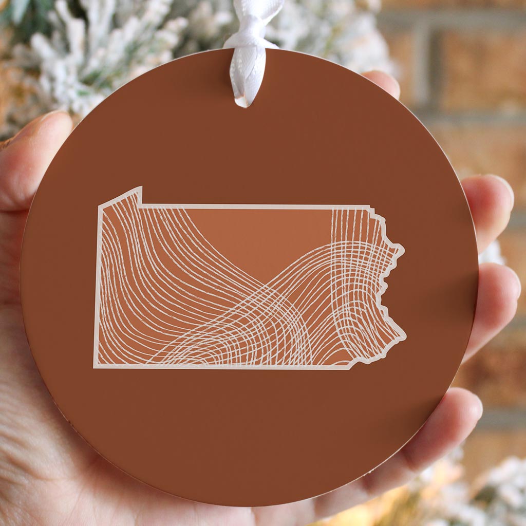 Modern Minimalist Pennsylvania State Lines Dark| Wood Ornament | Eaches | Min 6