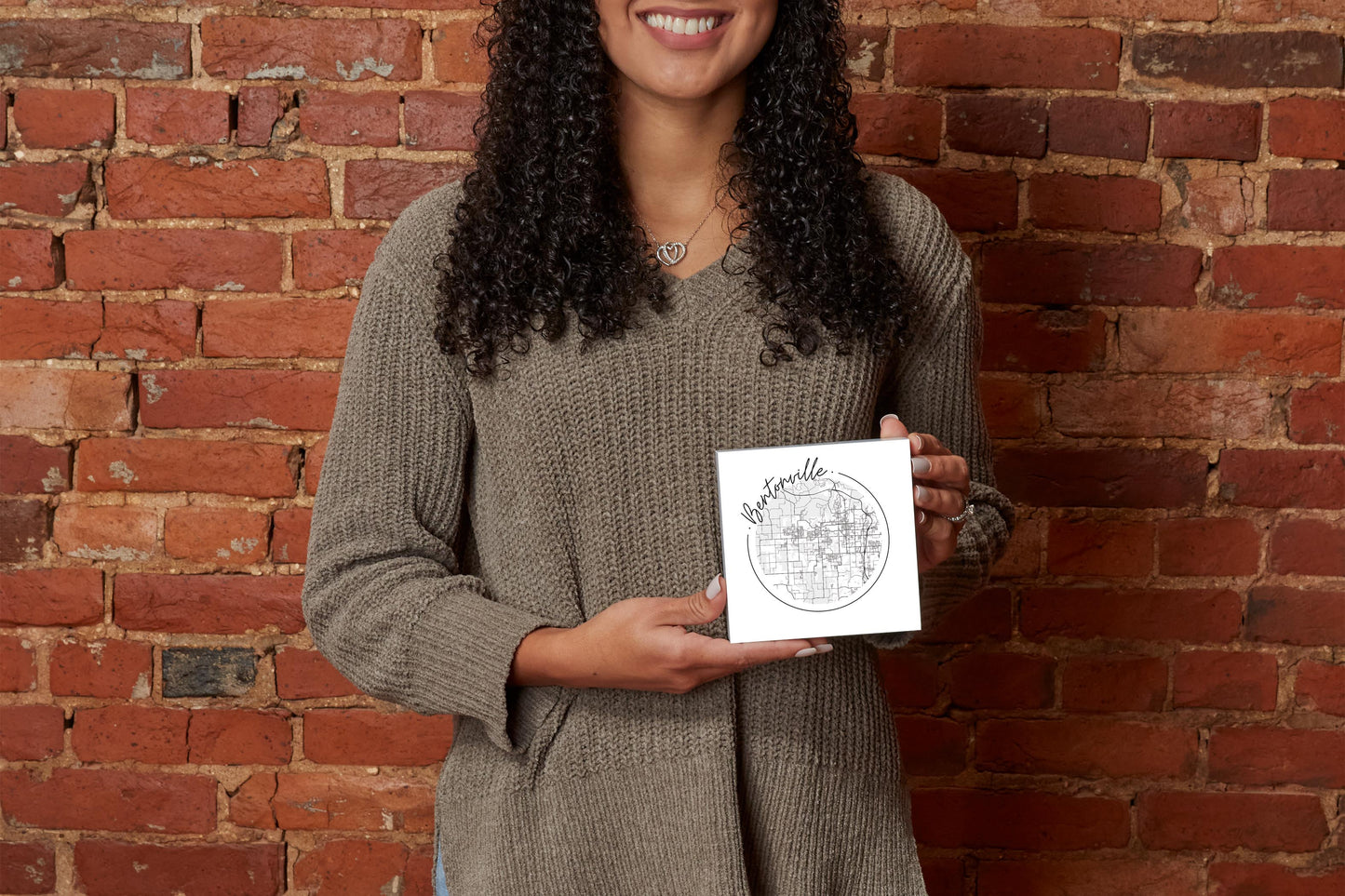 Minimalist B&W Arkansas Bentonville Circle Map | Wood Block | Eaches | Min 4