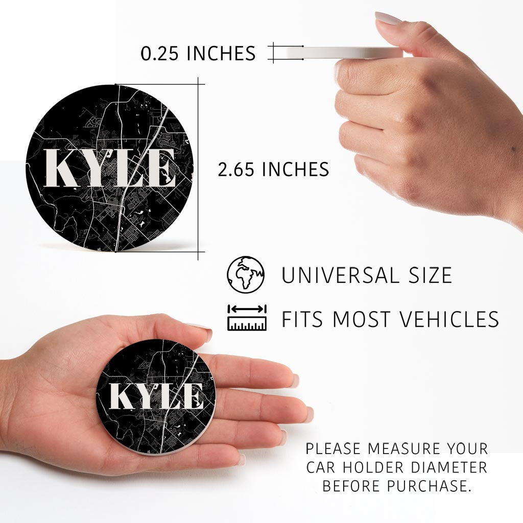 Minimalistic B&W Texas Kyle Map | Absorbent Car Coasters | Set of 2 | Min 4