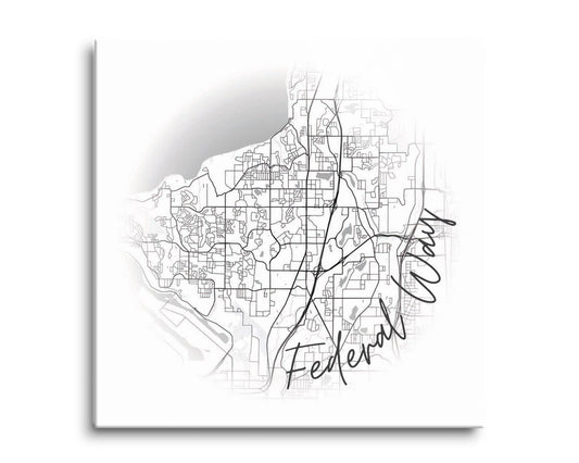 Minimalistic B&W Washington Federal Way Circle Map | Hi-Def Glass Art | Eaches | Min 2
