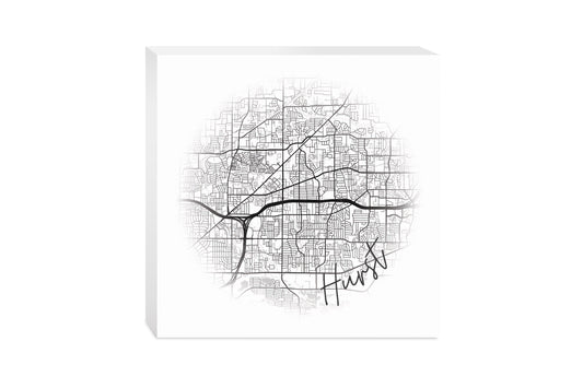 Minimalistic B&W Texas Hurst Circle Map | Wood Block | Eaches | Min 2