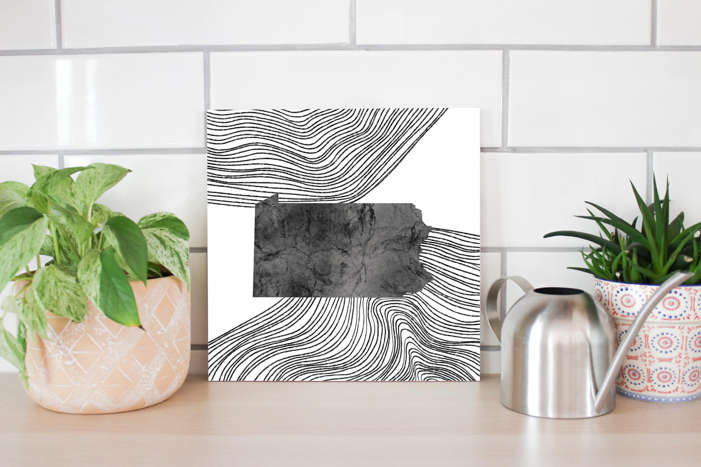 Minimalistic B&W Pennsylvania Shape Fluid Lines | Wood Sign | Eaches | Min 2
