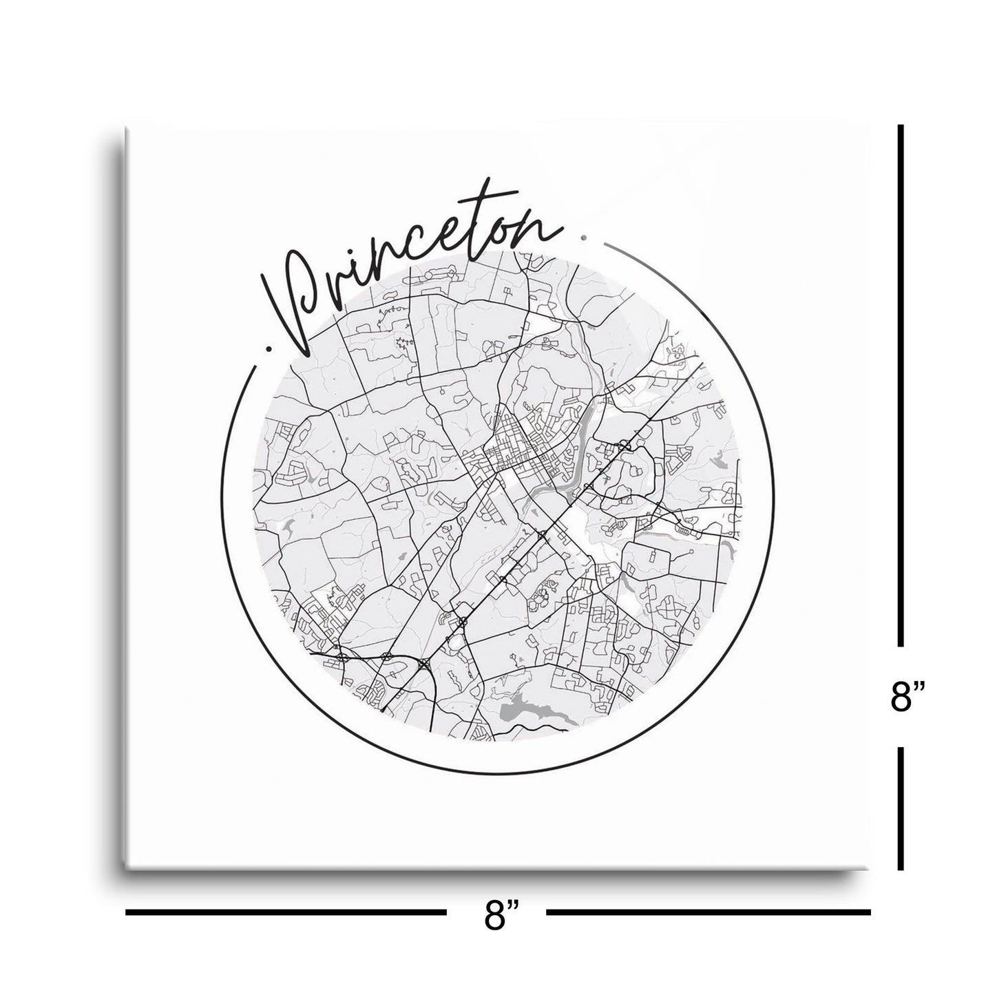 Minimalistic B&W New Jersey Princeton Circle Map | Hi-Def Glass Art | Eaches | Min 2