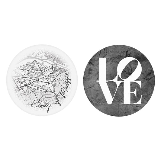 Minimalistic B&W Pennsylvania King Of Prussia Circle Love| Absorbent Car Coasters | Set of 2 | Min 4