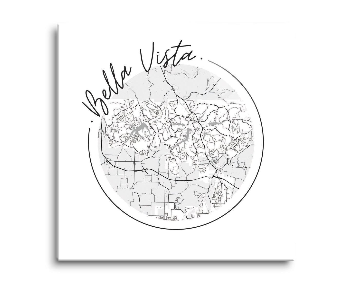 Minimalist B&W Arkansas Bella Vista Circle Map | Hi-Def Glass Art | Eaches | Min 2