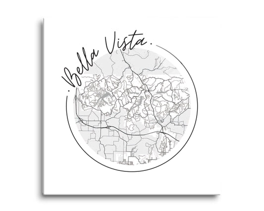 Minimalist B&W Arkansas Bella Vista Circle Map | Hi-Def Glass Art | Eaches | Min 2
