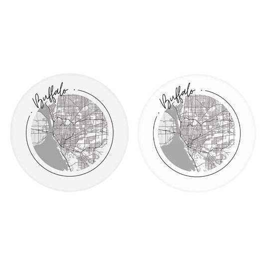 Minimalistic B&W New York Buffalo Circle Map | Absorbent Car Coasters | Set of 2 | Min 4