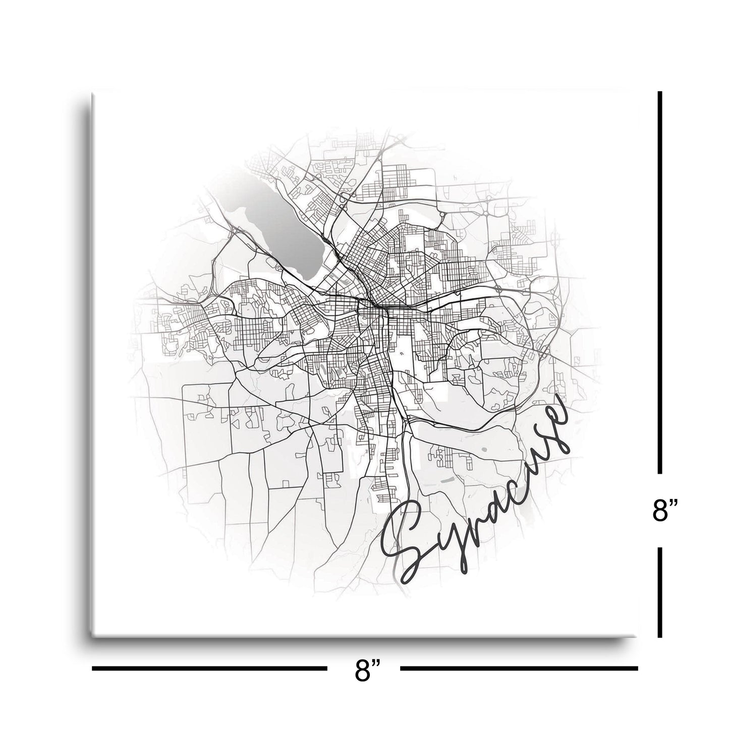 Minimalistic B&W New York Syracuse Faded Circle Map | Hi-Def Glass Art | Eaches | Min 2