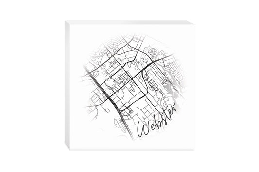 Minimalistic B&W Texas Webster Circle Map | Wood Block | Eaches | Min 2