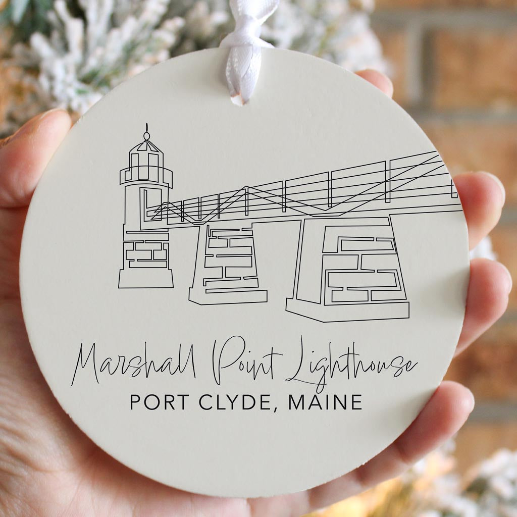 Cream Marshall Point Lighthouse| Wood Ornament | Eaches | Min 6
