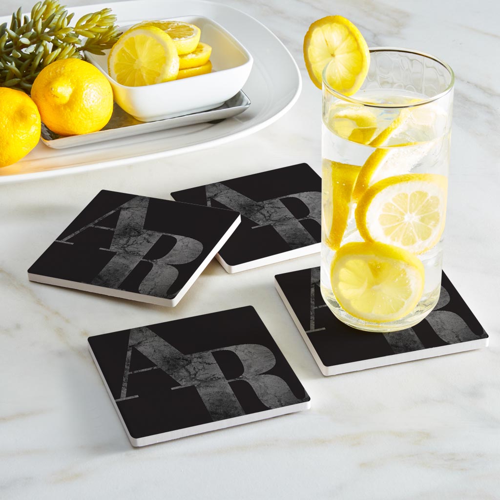 B&W Minimalist Arkansas Black Initials | Absorbent Coasters | Set of 4 | Min 2
