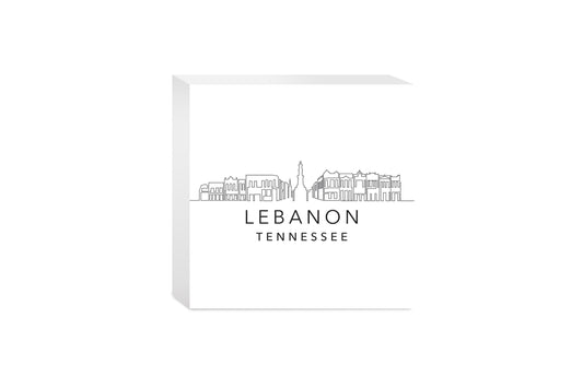 Minimalist B&W Tennessee Lebanon Skyline | Wood Block | Eaches | Min 4