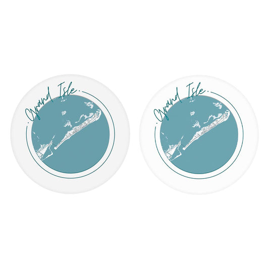 Blue White Grand Isle Circle Map | Absorbent Car Coasters | Set of 2 | Min 4