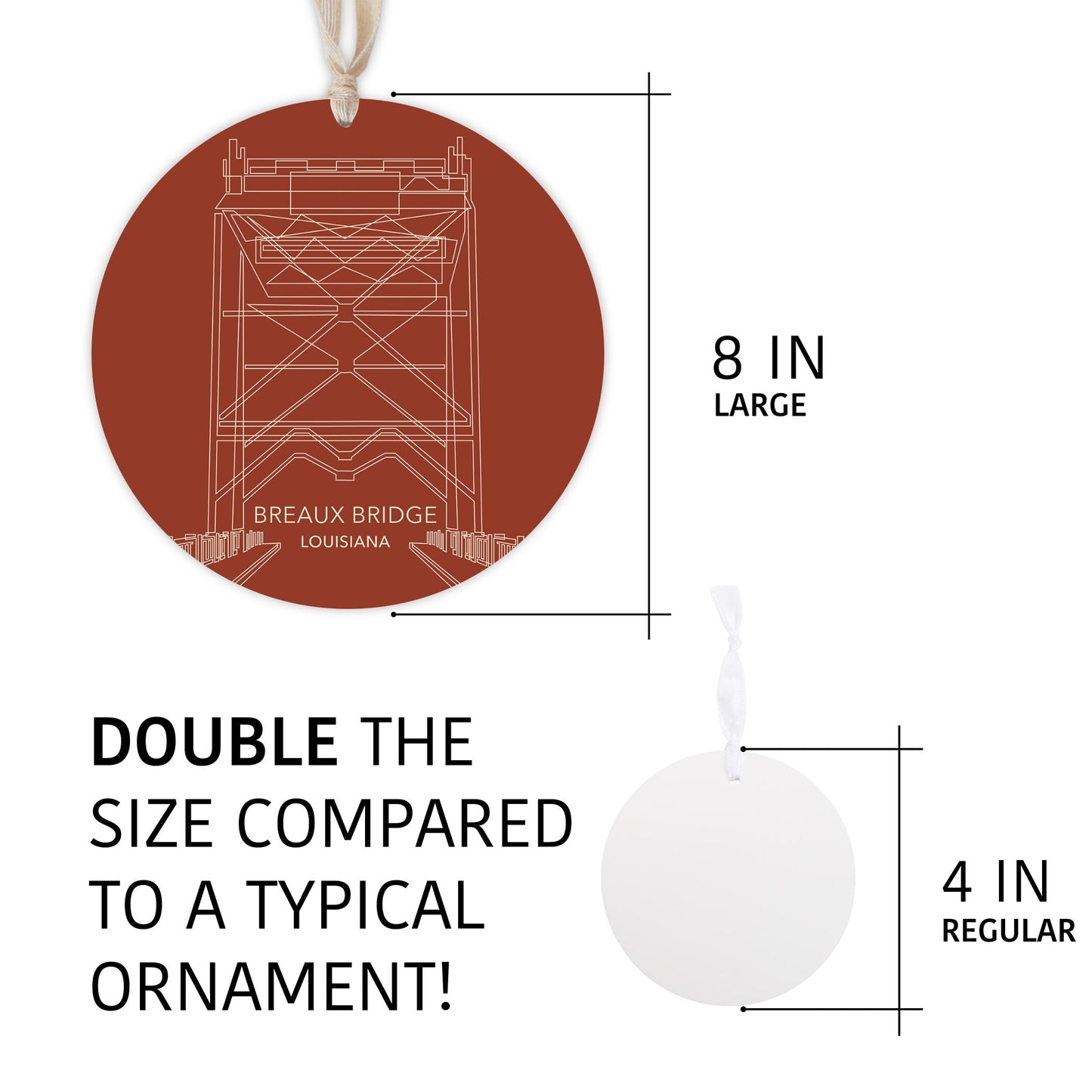 Modern Minimalist Louisiana Breaux Bridge Line Drawing | Wood Ornament | Eaches | Min 1