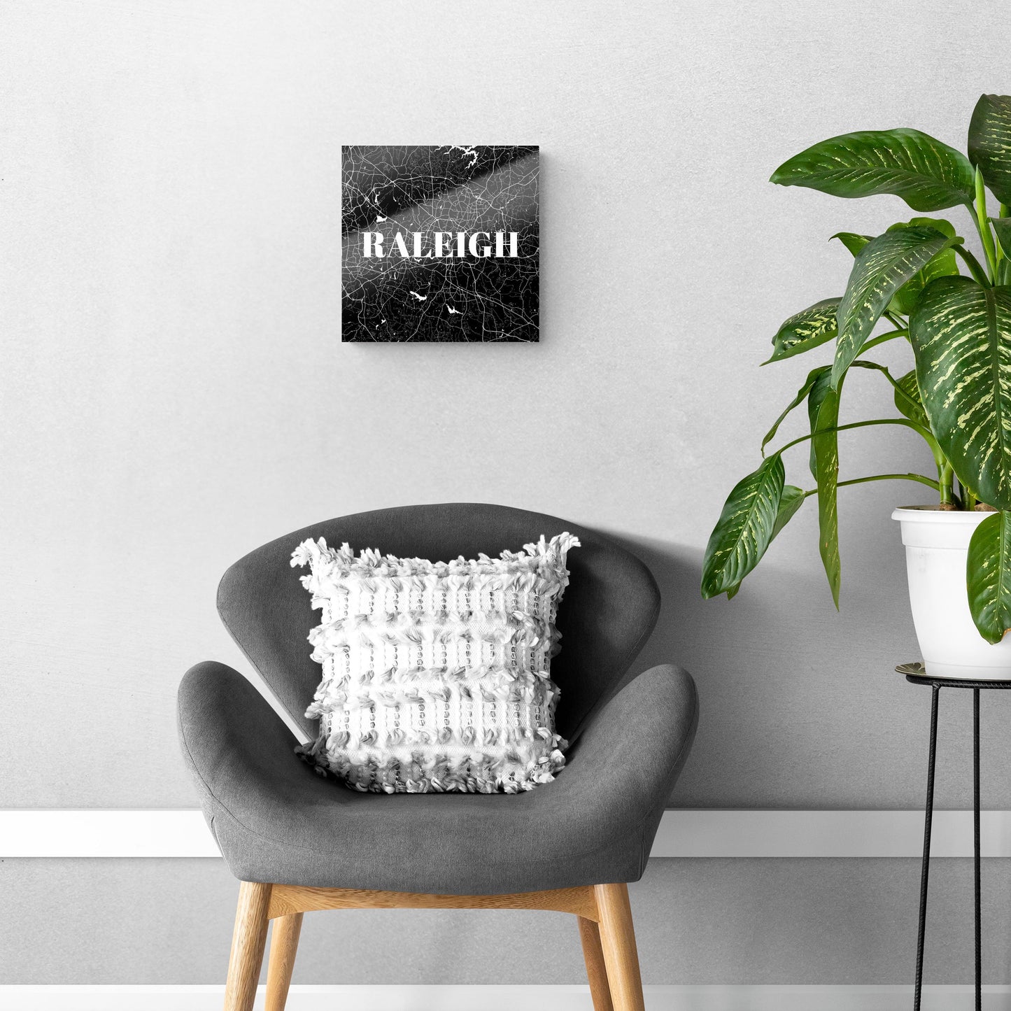 Minimalistic B&W North Carolina Raleigh Map | Hi-Def Glass Art | Eaches | Min 1