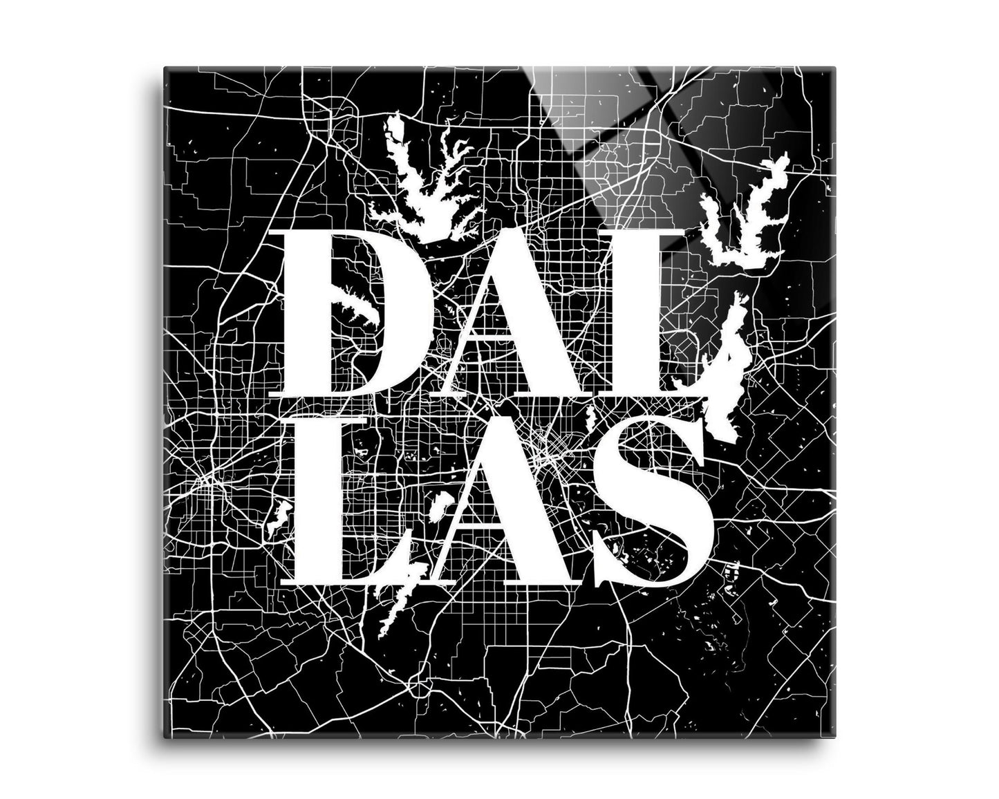 Modern Black Dallas Map | Hi-Def Glass Art | Eaches | Min 2