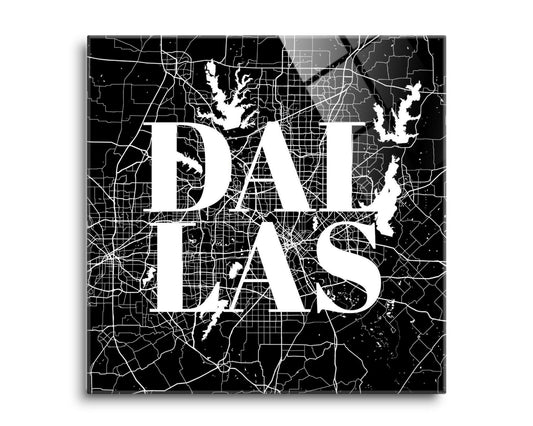 Modern Black Dallas Map | Hi-Def Glass Art | Eaches | Min 2