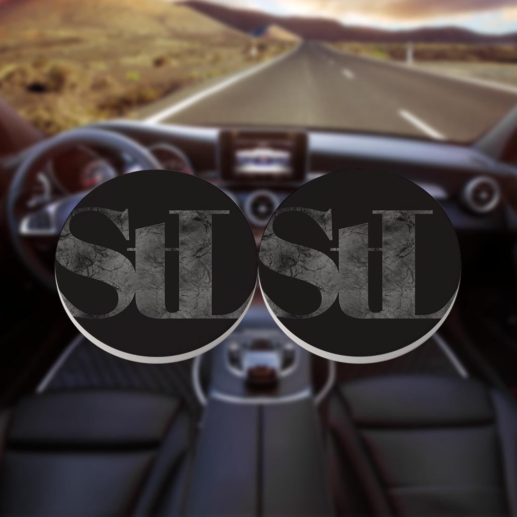 Minimalist B&W Missouri St Louis Black Initials | Absorbent Car Coasters | Set of 2 | Min 4