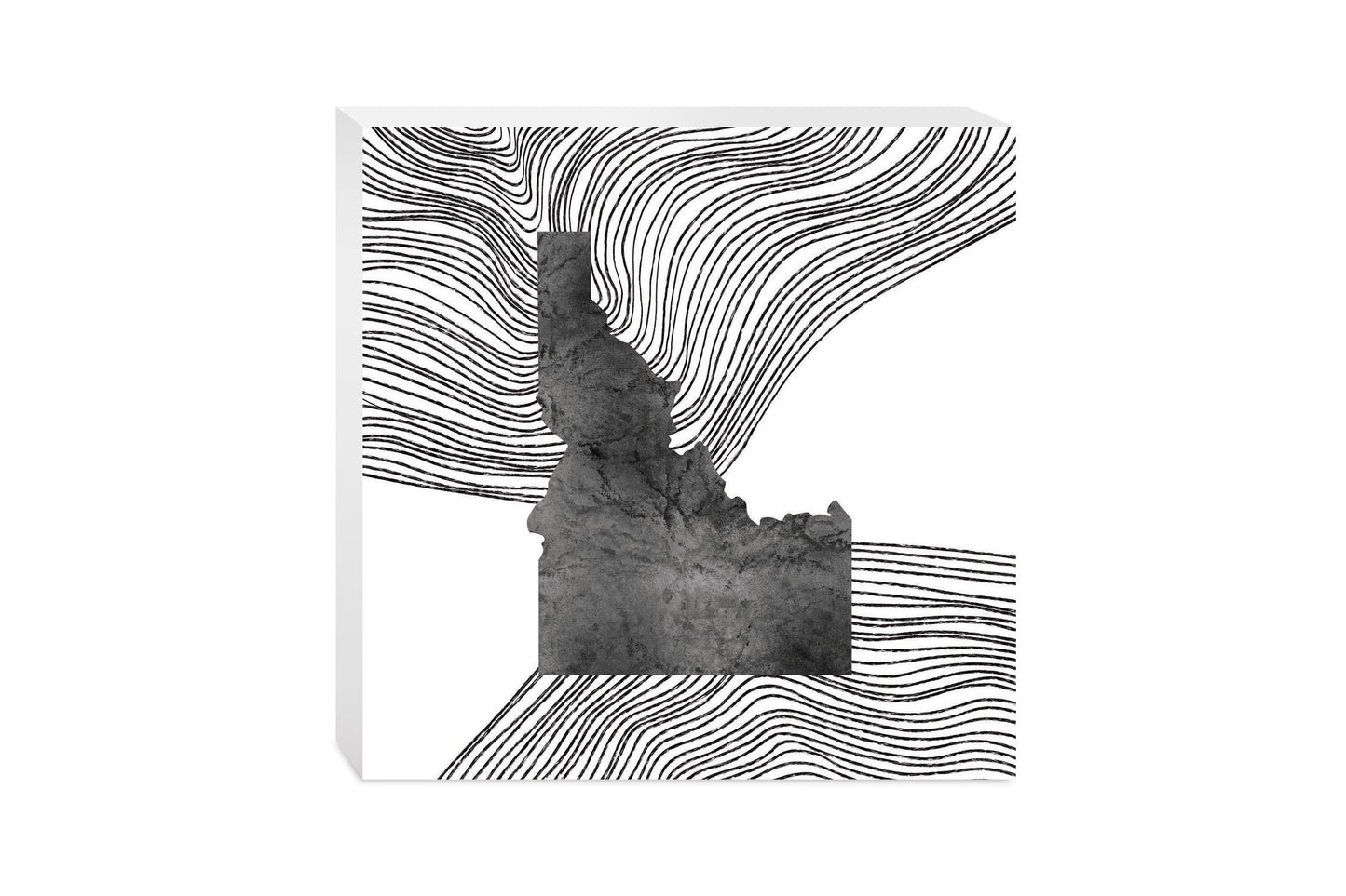 Minimalist B&W Idaho State With Fluid Lines | Wood Block | Eaches | Min 2