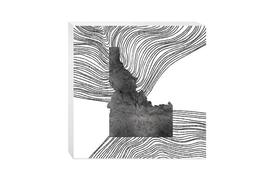 Minimalist B&W Idaho State With Fluid Lines | Wood Block | Eaches | Min 2