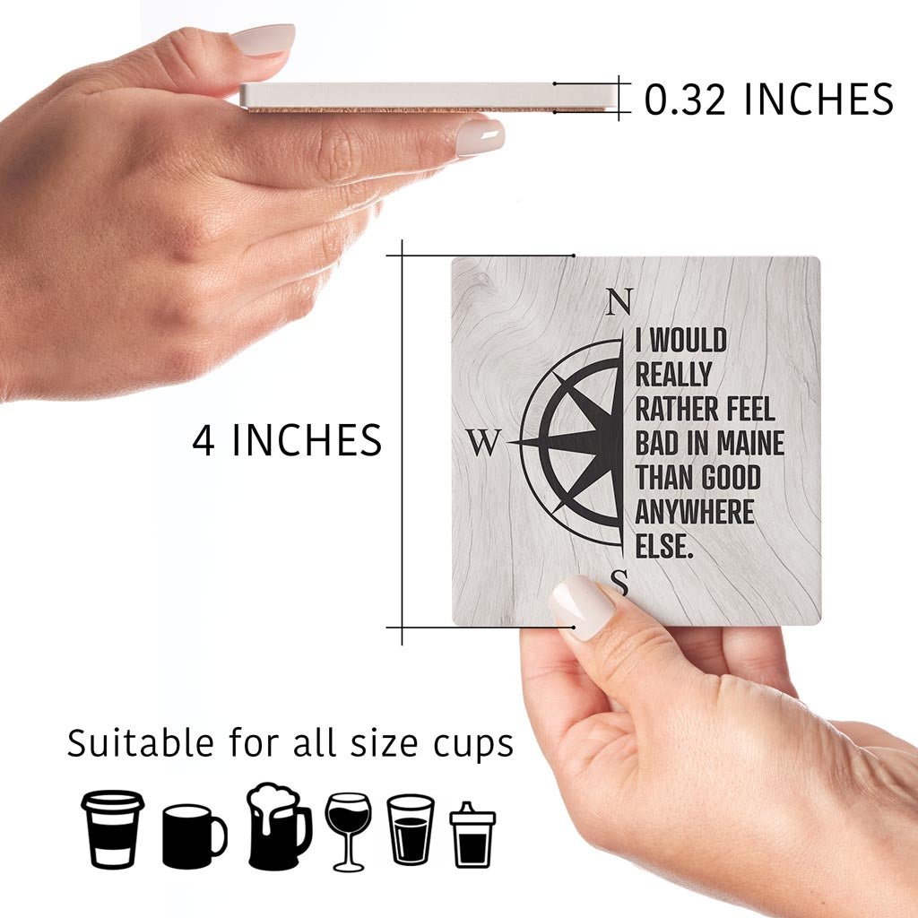 New England Sayings With Wood Grain | Absorbent Coasters | Set of 4 | Min 2