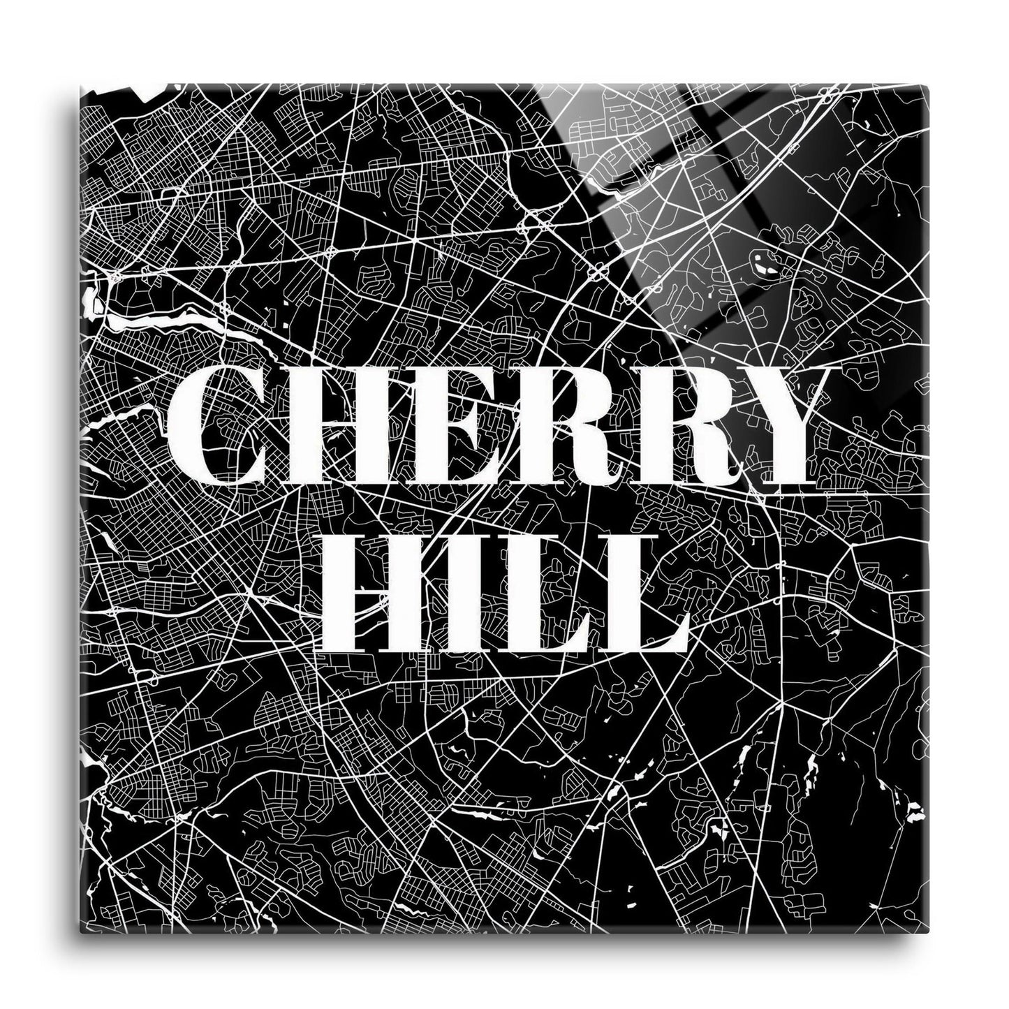 Minimalistic B&W New Jersey Cherry Hill Map | Hi-Def Glass Art | Eaches | Min 1