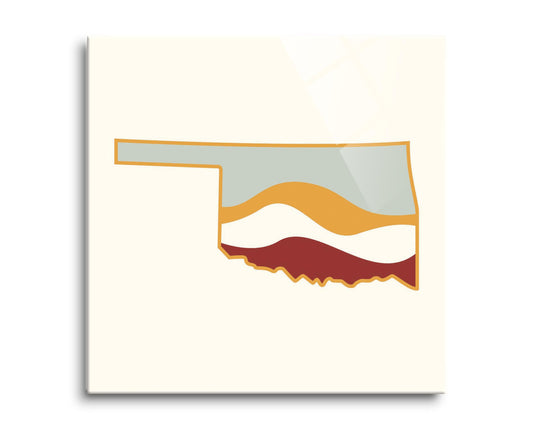 Modern Minimalist Oklahoma Cream Retro State Shape With Hills | Hi-Def Glass Art | Eaches | Min 2