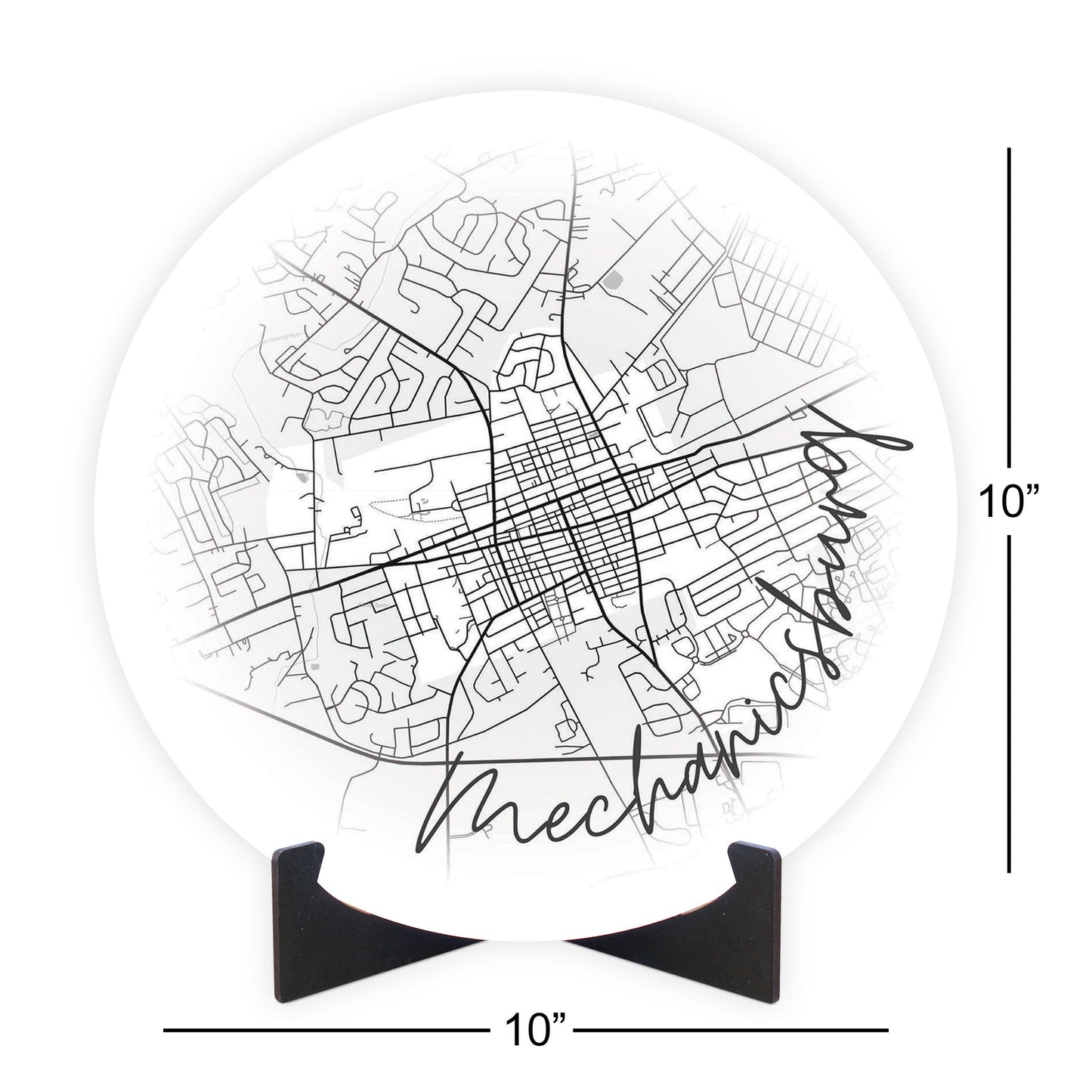 Minimalistic B&W Pennsylvania Mechanicsburg Circle Map | Wood Sign | Eaches | Min 1