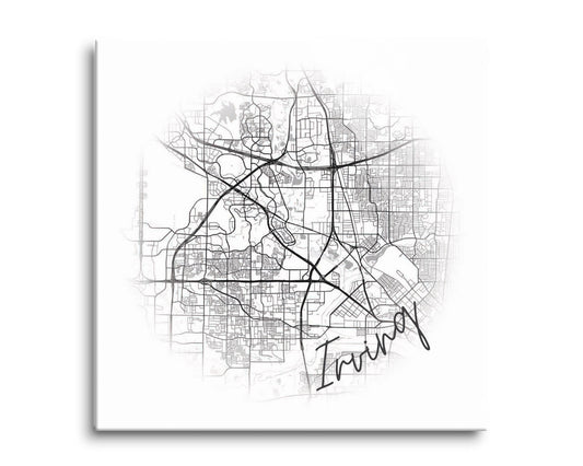Minimalistic B&W Texas Irving Circle Map | Hi-Def Glass Art | Eaches | Min 2