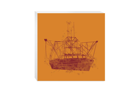 Louisiana Colorful Water Color Shrimp Boat | Wood Block | Eaches | Min 2