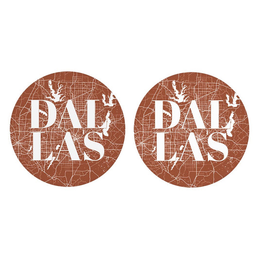 Modern Minimalist Dallas Texas Map | Absorbent Car Coasters | Set of 2 | Min 4
