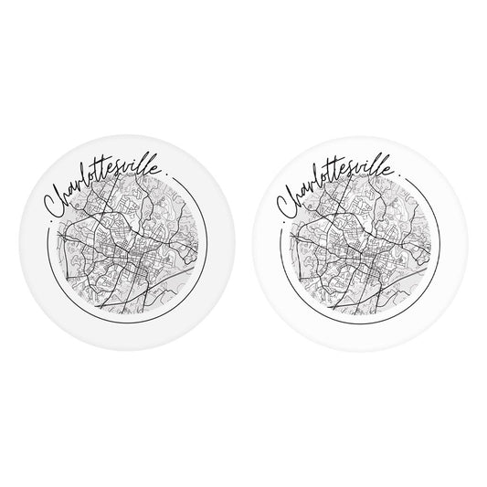 Minimalistic B&W Virginia Charlottesville Map| Absorbent Car Coasters | Set of 2 | Min 4