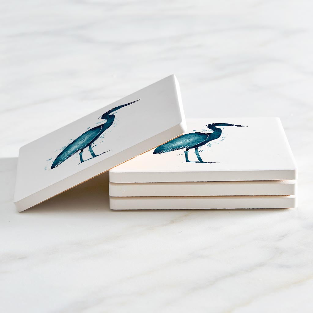 New England Water Color Heron | Absorbent Coasters | Set of 4 | Min 2
