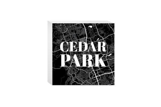 Minimalistic B&W Texas Cedar Park Map| Wood Block | Eaches | Min 4