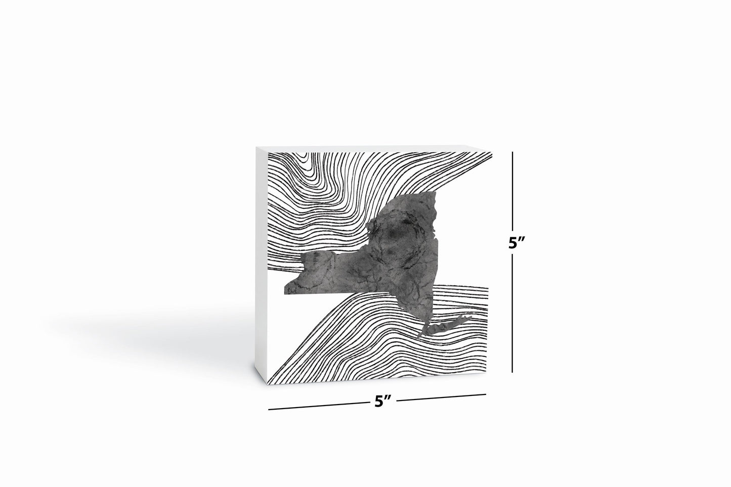 Minimalistic B&W New York State With Fluid Lines | Wood Block | Eaches | Min 4