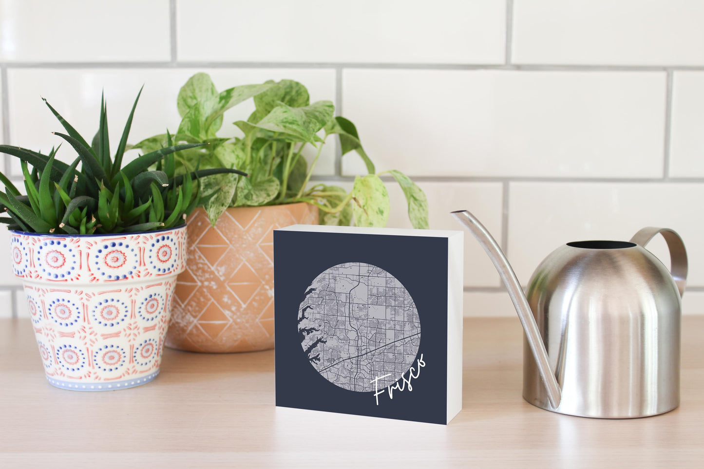 Modern Minimalist Texas Colors Frisco Circle Map | Wood Block | Eaches | Min 4