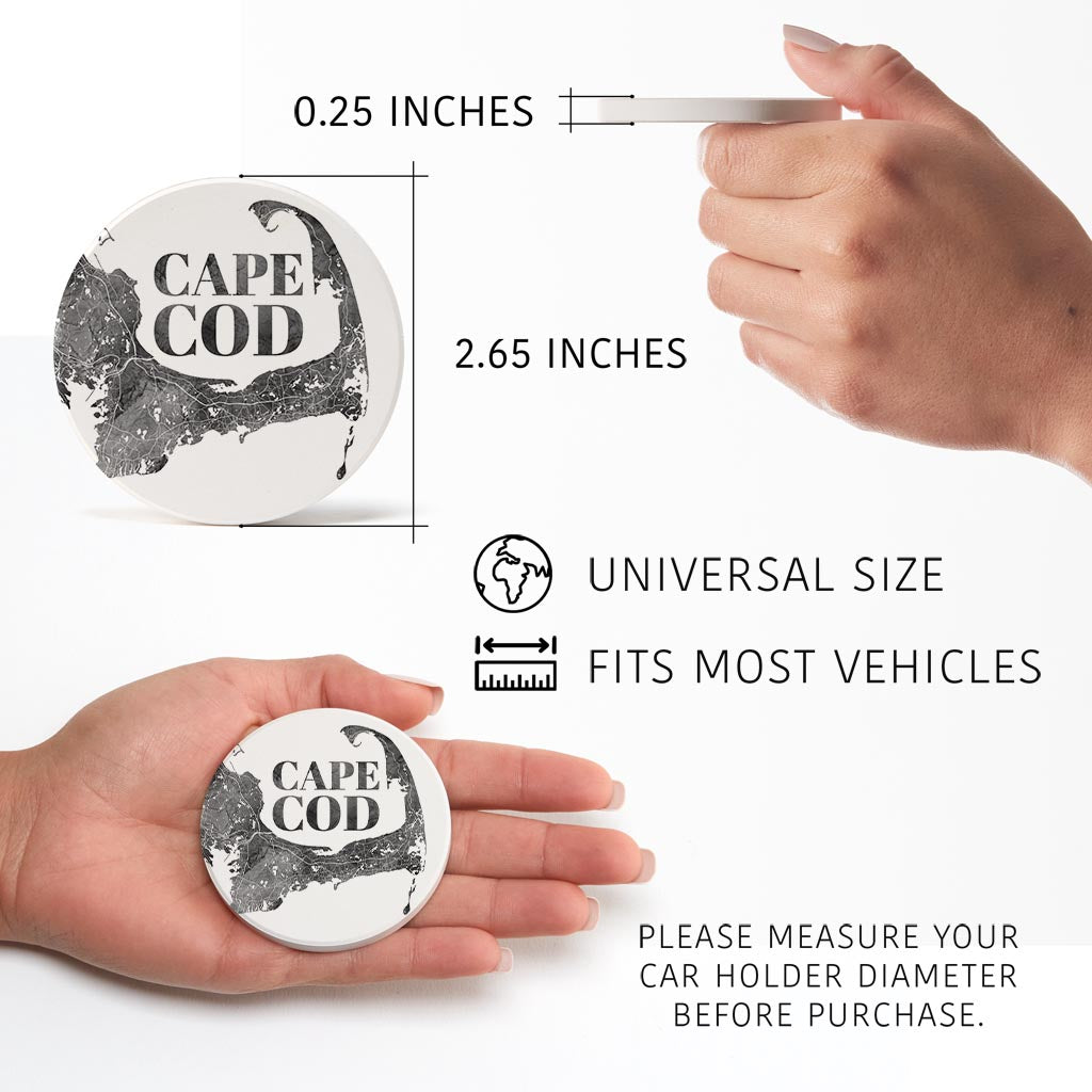 Minimalistic B&W Cape Cod Map | Absorbent Car Coasters | Set of 2 | Min 4