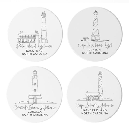 North Carolina Lighthouses | Absorbent Coasters | Set of 4 | Min 2