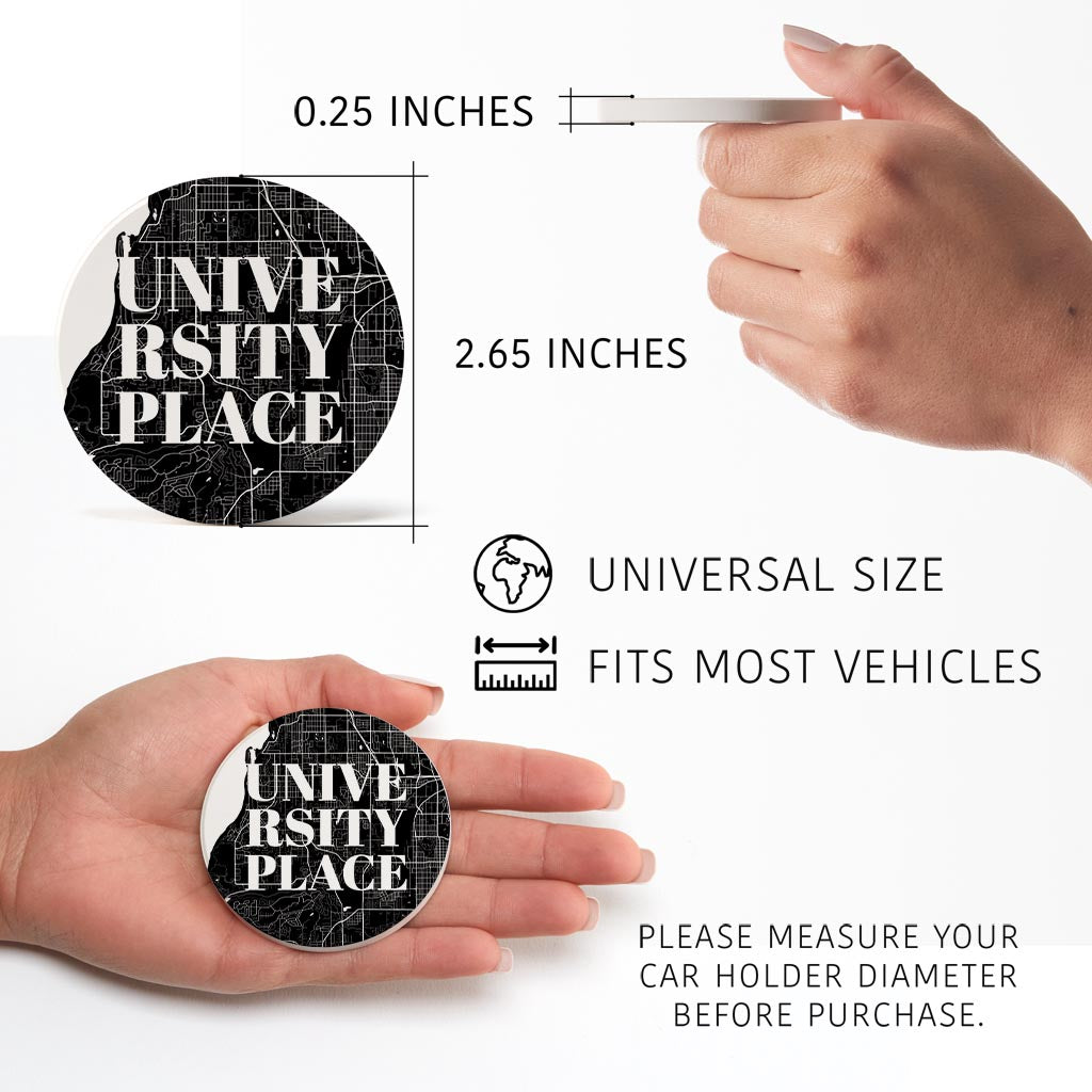 Minimalistic B&W Washington University Place Map| Absorbent Car Coasters | Set of 2 | Min 4