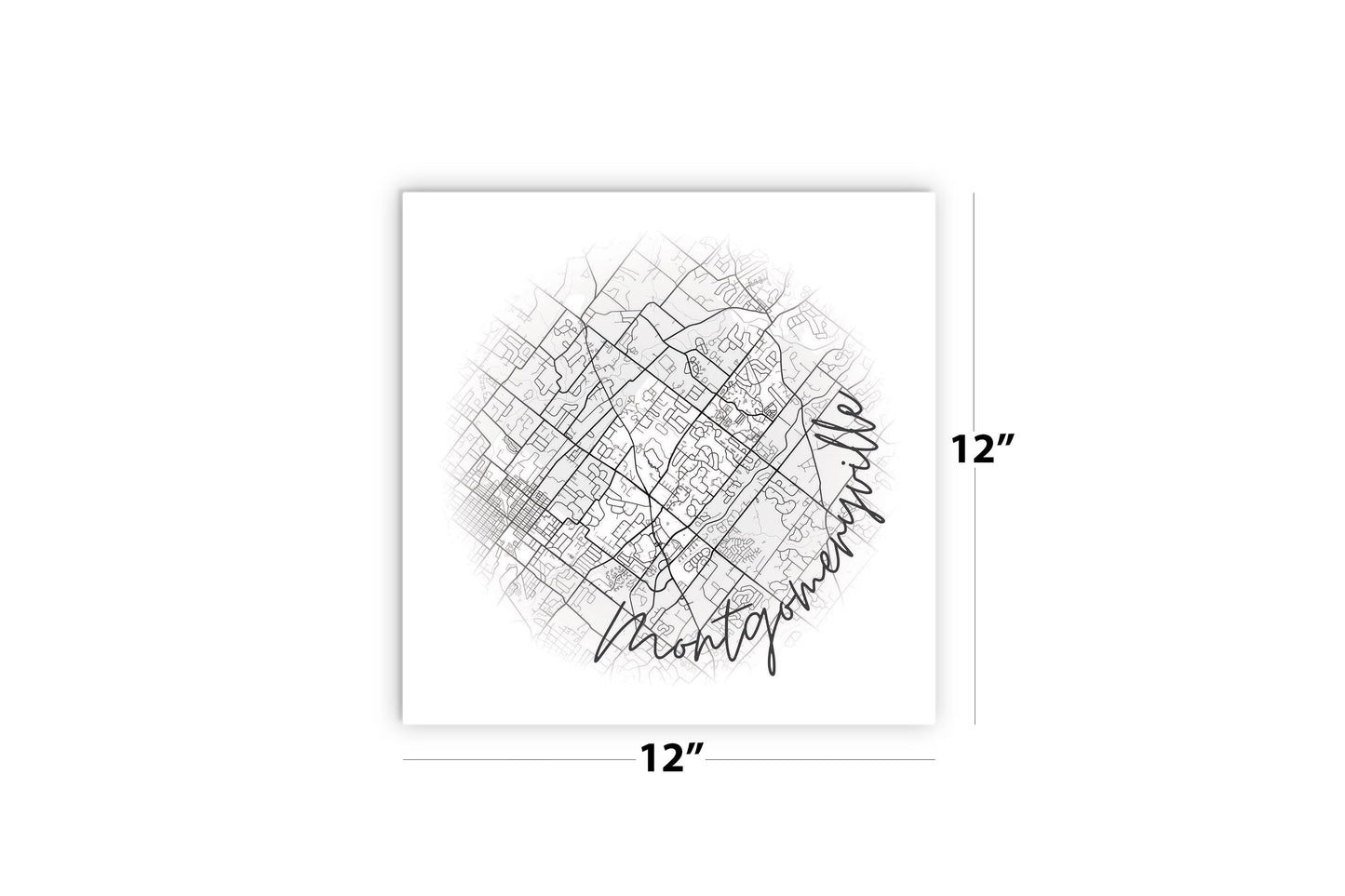 Minimalistic B&W Pennsylvania Montgomeryville Circle Map | Wood Sign | Eaches | Min 2