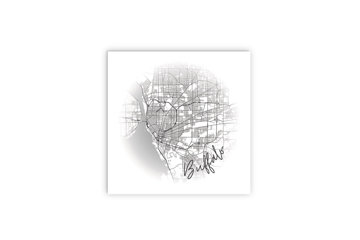Minimalistic B&W New York Buffalo Faded Circle Map | Wood Sign | Eaches | Min 2